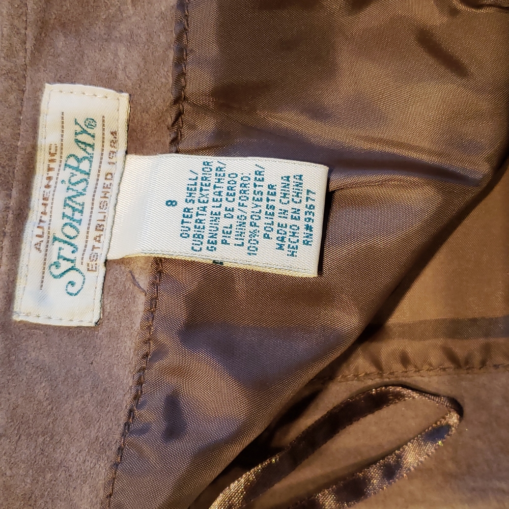 St. John's Bay NEW Suede Leather Skirt A-line Below Knee Back Slit 8 Tan - Picture 6 of 12